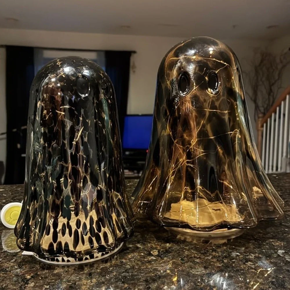 Set of 2 LED Tortoise Glass Ghosts 1 Small & 1 Large